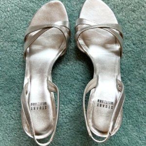 Stuart Weitzman Silver Leather Heel Size 10